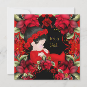 Invitation Fête de naissance élégante Fille Fleurs de rose ro