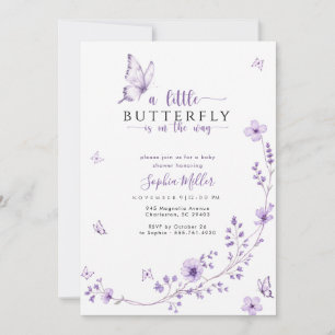 Invitation Fête de naissance élégante papillon lavande violet