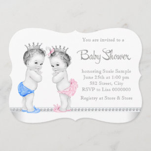 Invitation Fête de naissance élégante rose et bleue pour des