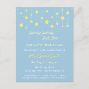 Invitation Fête de Naissance Élégante Twinkle Twinkle Little