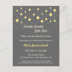 Invitation Fête de Naissance Élégante Twinkle Twinkle Little