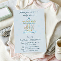 Fête de naissance élégante vintage carrousel bleu