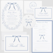 Invitation Fête de Naissance Élégants Rubans Bleus & Fleurs
