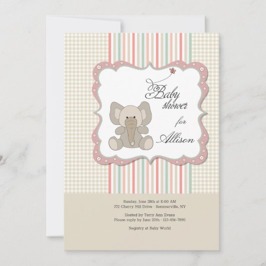 Invitation Fête de Naissance Éléphant de Bébé Mignon (Devant)