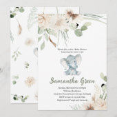 Invitation Fête de naissance éléphant neutre (Devant / Derrière)