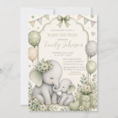Invitation Fête de naissance éléphant vert sauge (Devant)