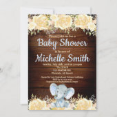 Invitation Fête de naissance en bois d'éléphant bleu rustique (Devant)