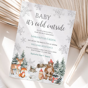 Invitation Fête de naissance en bois hivernal argenté