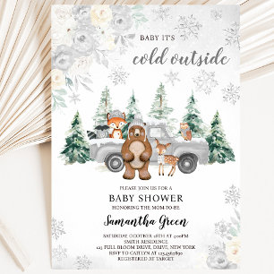 Invitation Fête de naissance en forêt hivernale argentée