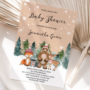 Invitation Fête de naissance en forêt hivernale neutre en mat