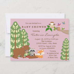 Invitation Fête de naissance en forêt pour bébé fille mignonn