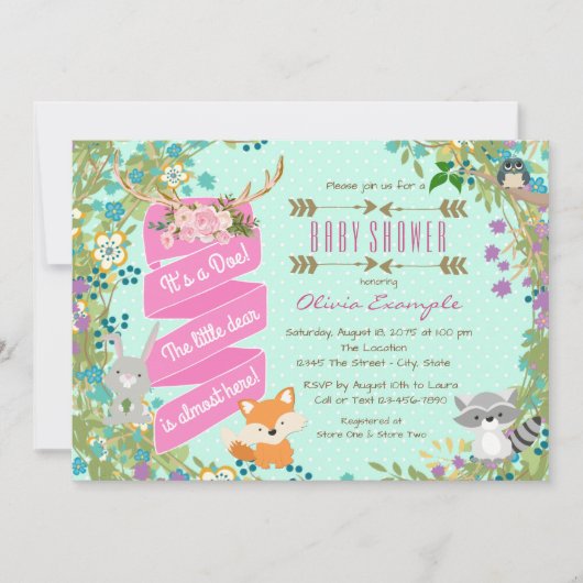 Invitation Fête de naissance en forêt pour filles (Devant)