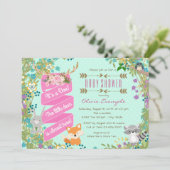 Invitation Fête de naissance en forêt pour filles (Debout devant)