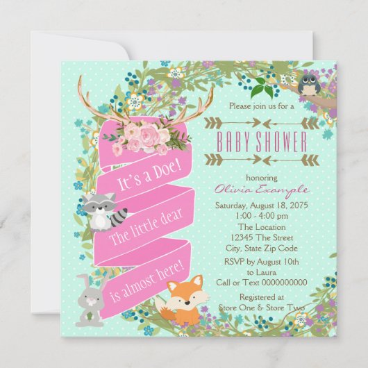 Invitation Fête de naissance en forêt pour filles (Devant)