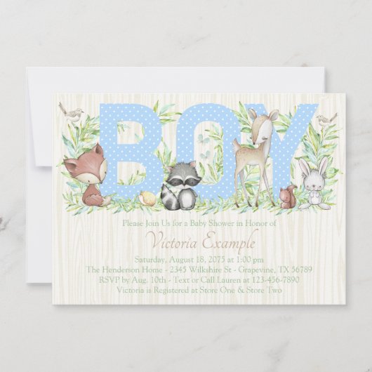 Invitation Fête de naissance en forêt pour garçon (Devant)