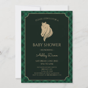 Invitation Fête de naissance équestre à carreaux verts