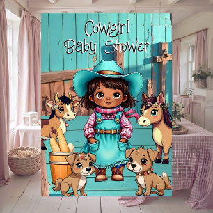 Invitation Fête de naissance Ethnique Cowgirl Mignonne Teal R