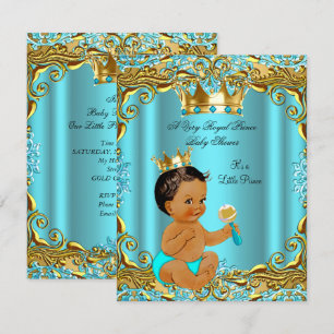 Invitation Fête de naissance ethnique Prince Or Turquoise Aqu
