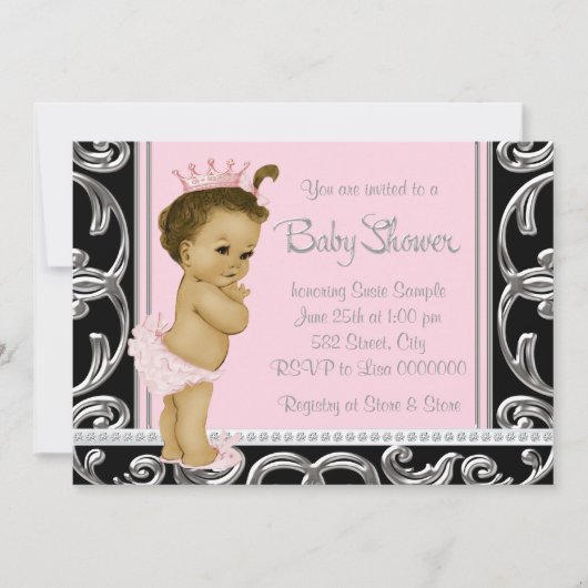Invitation Fête de naissance ethnique rose et noir (Devant)