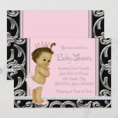 Invitation Fête de naissance ethnique rose et noir (Devant / Derrière)