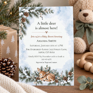 Invitation Fête de Naissance Faon de Bois Hivernal Enneigé
