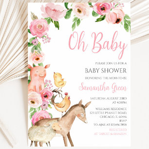 Invitation Fête de Naissance Ferme Rose Fille
