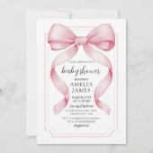 Invitation Fête de naissance fille à ruban rose (Devant)