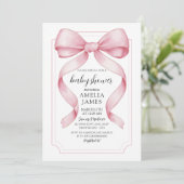 Invitation Fête de naissance fille à ruban rose (Debout devant)