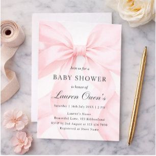 Invitation Fête de naissance fille à ruban rose
