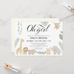 Invitation Fête de naissance fille animaux de safari jungle a