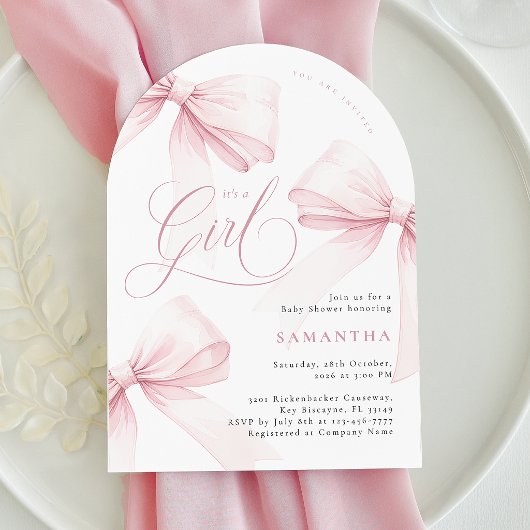 Invitation Fête de Naissance Fille Arc Rose