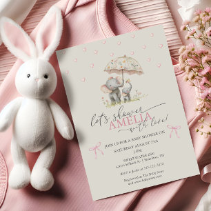 Invitation Fête de Naissance Fille au Parapluie Floral et Elé