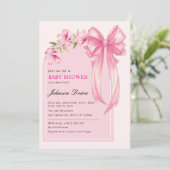 Invitation Fête de Naissance Fille au Ruban Rose (Debout devant)