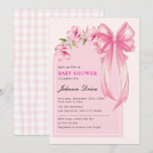 Invitation Fête de Naissance Fille au Ruban Rose (Devant / Derrière)