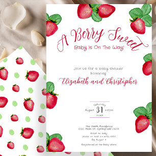 Invitation Fête de Naissance Fille aux Fraises Sucrées Rouges