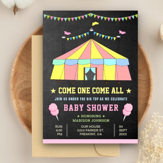 Invitation Fête de Naissance Fille Carnaval Rose Cirque