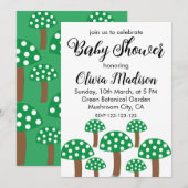 Invitation Fête de naissance Fille Champignons Verts (Devant / Derrière)