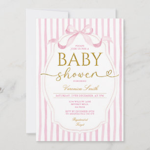 Invitation Fête de naissance Fille Coquette Ruban Rose Élégan