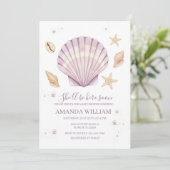 Invitation Fête de naissance fille Coquillage Rose (Debout devant)