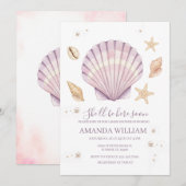 Invitation Fête de naissance fille Coquillage Rose (Devant / Derrière)