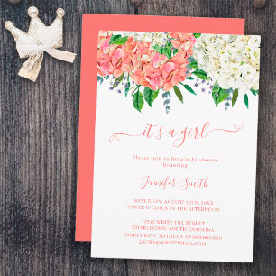 Invitation Fête de naissance fille élégante avec hortensia bo