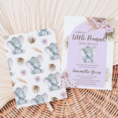 Invitation Fête de Naissance Fille Eléphant Violet