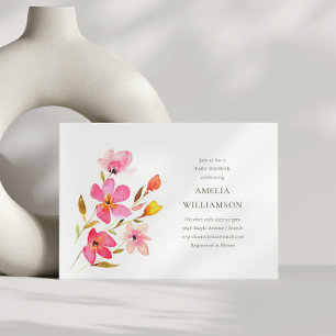 Invitation Fête de Naissance Fille Fleur Sauvage Aquarelle Br