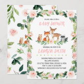 Invitation Fête de naissance fille florale et forestière (Devant / Derrière)