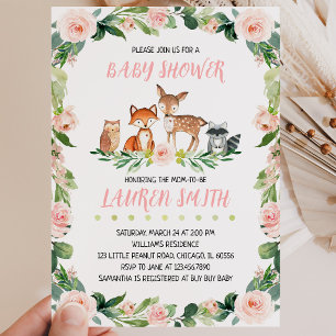 Invitation Fête de naissance fille florale et forestière