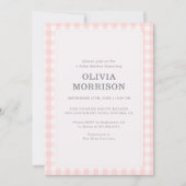 Invitation Fête de Naissance Fille Gingham Rose (Devant)