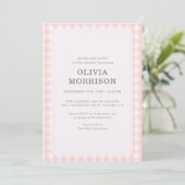 Invitation Fête de Naissance Fille Gingham Rose (Debout devant)