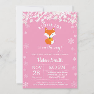 Invitation Fête de naissance fille hiver renard flocon de nei
