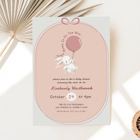 Invitation Fête de Naissance Fille Lapin Rose