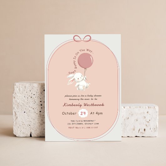 Invitation Fête de Naissance Fille Lapin Rose